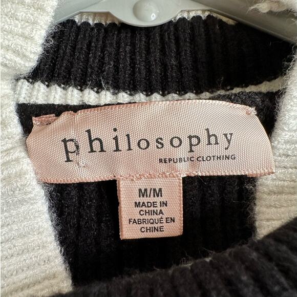 Philosophy: Mock Neck  Black and White Color blocked Stripped Sweater - Picture 7 of 7